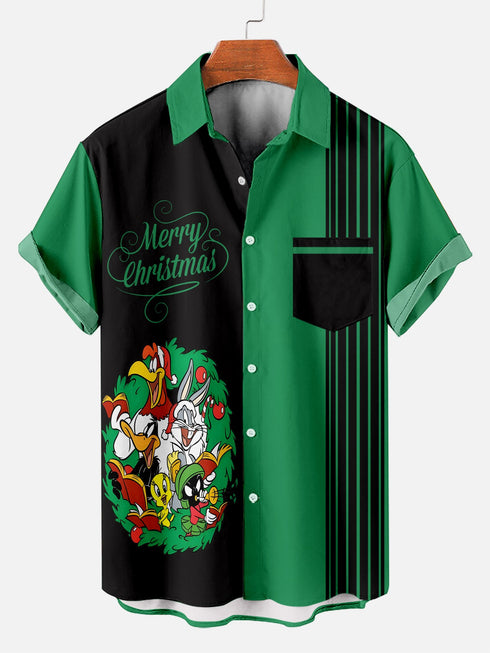 Men's Christmas Cartoon Funny Graphic Short Sleeve Hawaiian Shirt
