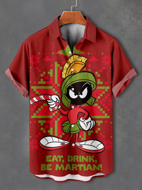 Men's Christmas Cartoon Funny Graphic Short Sleeve Hawaiian Shirt