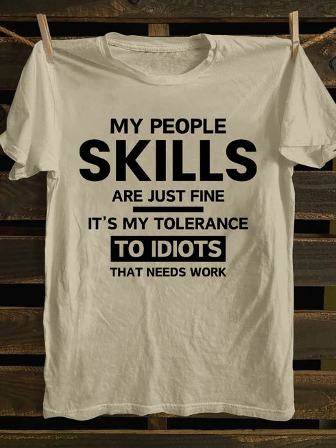 Men's MY TOLERANCE TO IDIOTS NEEDS WORK FUNNY SARCASM T-SHIRT