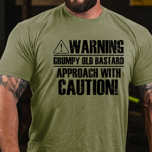 Men's Warning Grumpy Old Bastard Approach With Caution T-Shirt