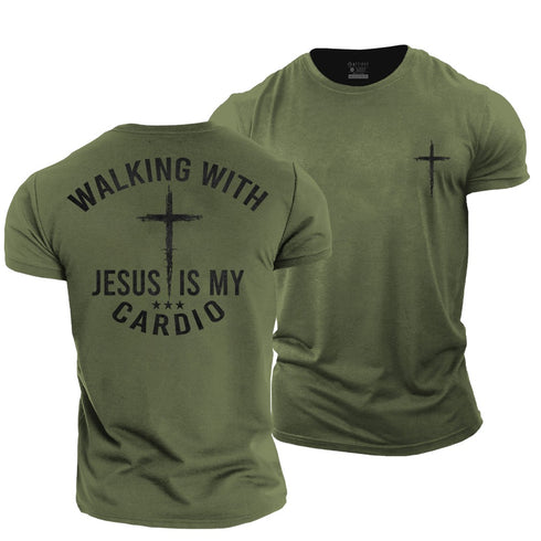 Men's Walking with Jesus Is My Cardio Cotton T-Shirt