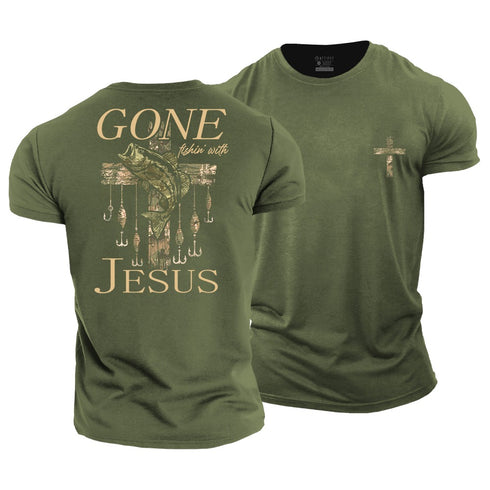 Men's Gone Fishin' with Jesus Cotton T-Shirt