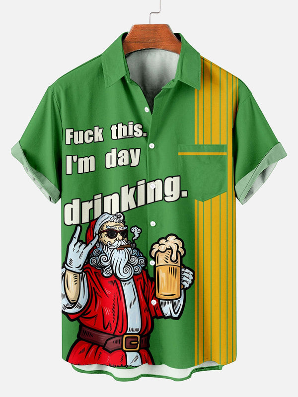 Men's 'Fk This I'm Day Drinking' Christmas Funny Graphic Short Sleeve Hawaiian Shirt