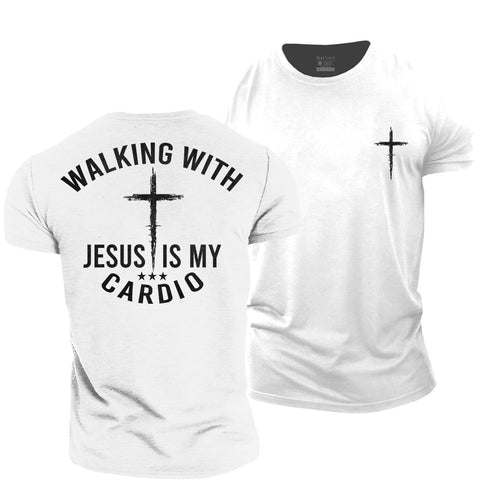 Men's Walking with Jesus Is My Cardio Cotton T-Shirt